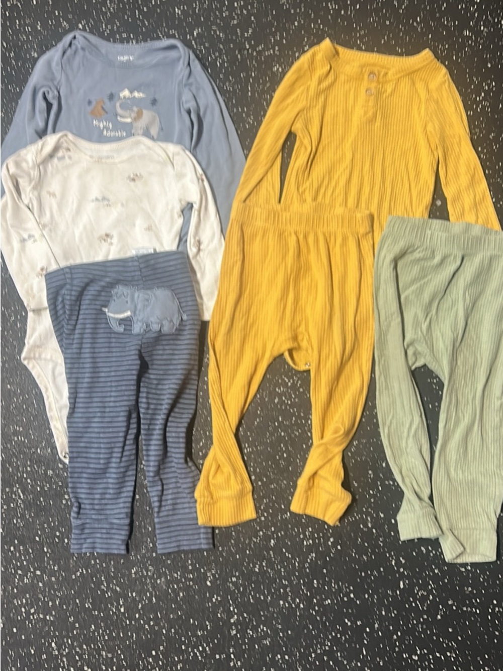 Carter's Ribbed Mustard Yellow One-Piece and Assorted Blue & Sage Baby Set